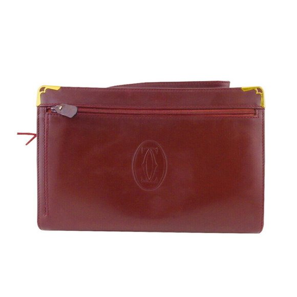 Cartier Clutch Bag Mastlin Bordeaux Leather Authentic